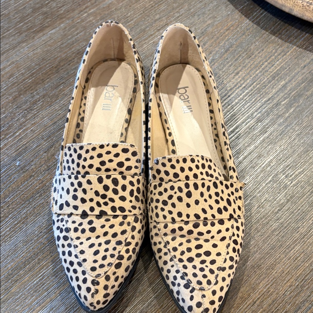 Bar III Leopard-Spot Pointed Toe Loafers in Beige and Black